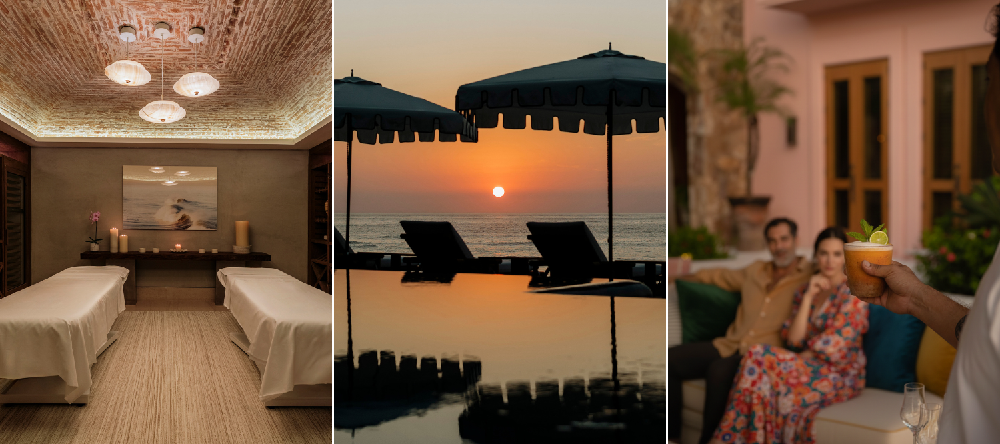 Romantic oceanfront terrace in Punta Mita featuring sunset views over the Pacific Ocean for a couples getaway.